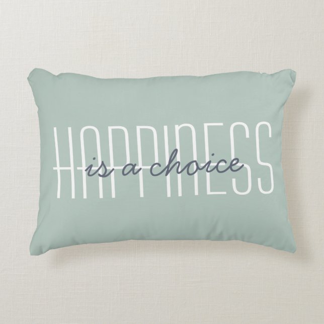 Cute Happiness Quote Modern Typography Green Blue Decorative Cushion (Front)