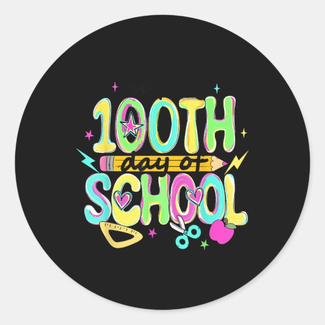 Cute Happy 100th Day Of School Pencil 100 Days Tea Classic Round Sticker (Front)