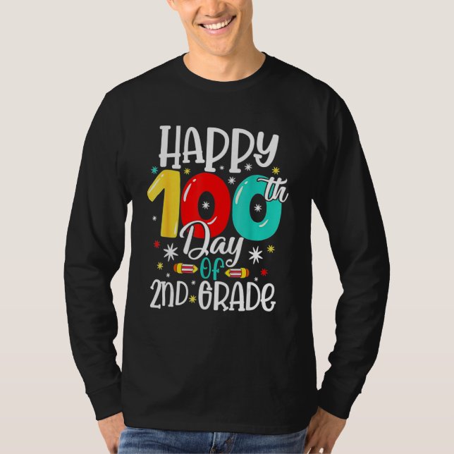 Cute Happy 100th Day Of School Second 2nd Grade Bo T-Shirt (Front)