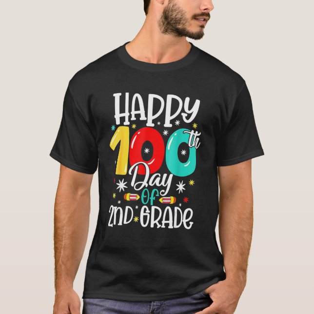 Cute Happy 100th Day Of School Second 2nd Grade Bo T-Shirt (Front)