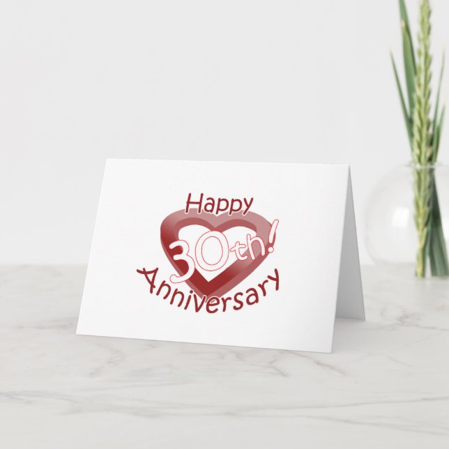 Cute, "Happy 30th Anniversary" Heart design Card (Front)