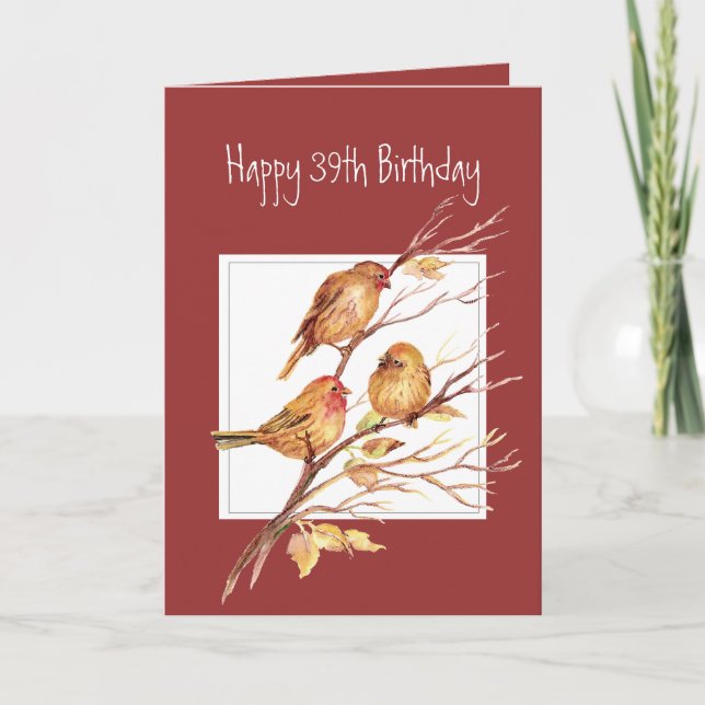Cute Happy 39th Birthday Song Sparrows, Birds Card (Front)