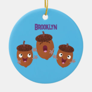 Cute happy acorns singing cartoon for kids ceramic tree decoration
