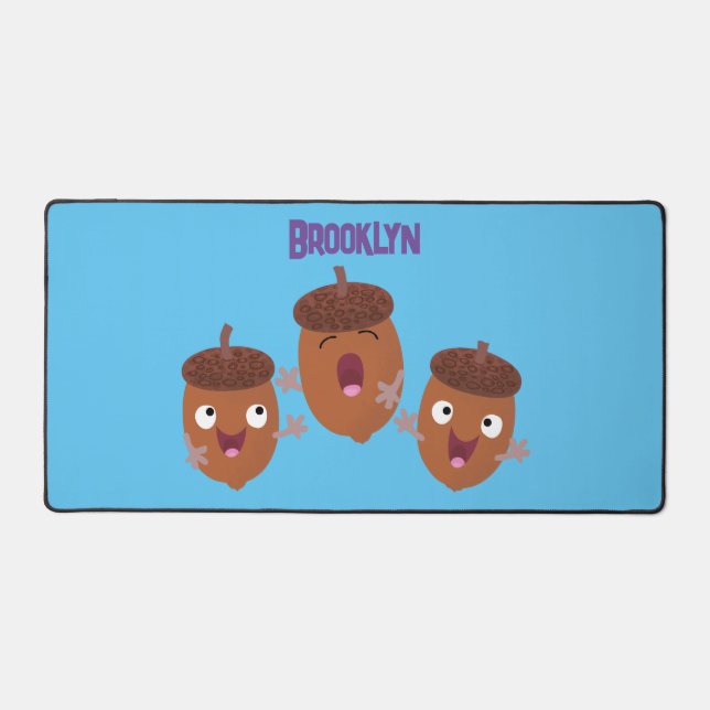 Cute happy acorns singing cartoon for kids desk mat (Front)