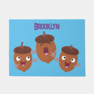Cute happy acorns singing cartoon for kids doormat