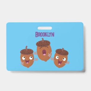 Cute happy acorns singing cartoon for kids ID badge