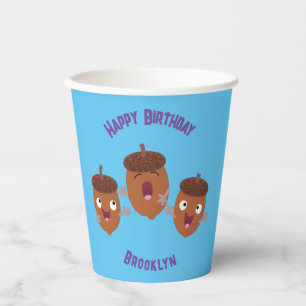 Cute happy acorns singing cartoon for kids paper cups