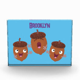 Cute happy acorns singing cartoon for kids photo block