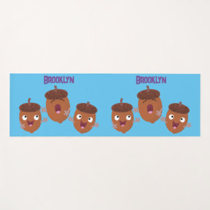 Cute happy acorns singing cartoon for kids yoga mat