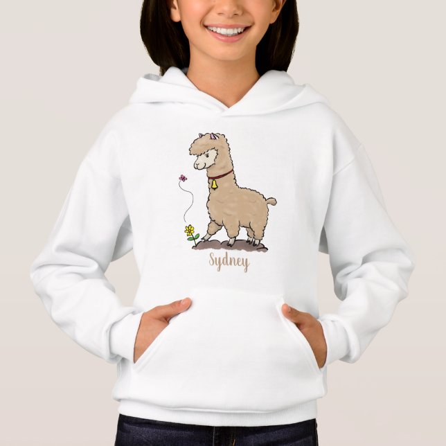 Cute happy alpaca with butterfly cartoon (Front)