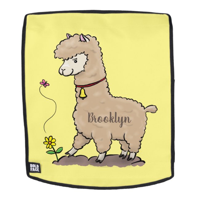Cute happy alpaca with butterfly cartoon backpack (Removable Face)