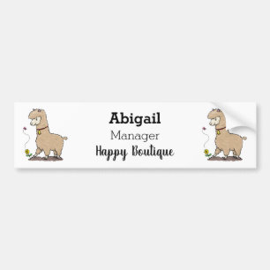 Cute happy alpaca with butterfly cartoon  bumper sticker