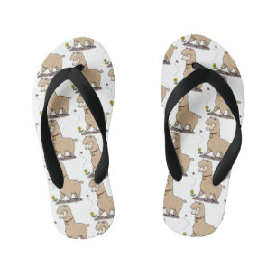 Cute happy alpaca with butterfly cartoon kid's jandals