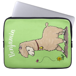 Cute happy alpaca with butterfly cartoon laptop sleeve