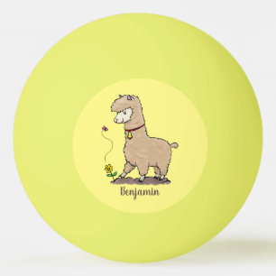 Cute happy alpaca with butterfly cartoon ping pong ball