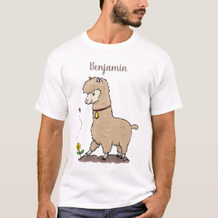 Cute happy alpaca with butterfly cartoon T-Shirt