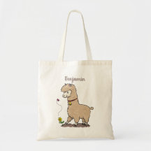 Cute happy alpaca with butterfly cartoon