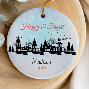 Cute happy and bright santa sleigh Christmas Ceramic Tree Decoration