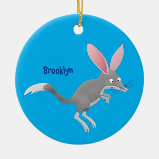 Cute happy Australian bilby cartoon Ceramic Tree Decoration (Front)