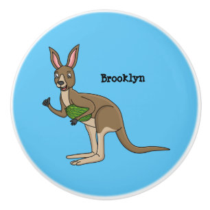 Cute happy Australian kangaroo illustration Ceramic Knob