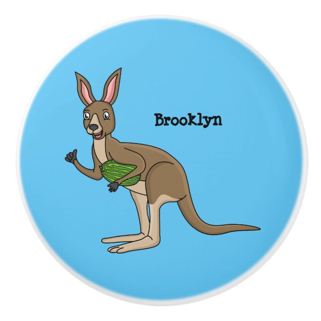 Cute happy Australian kangaroo illustration Ceramic Knob (Front)