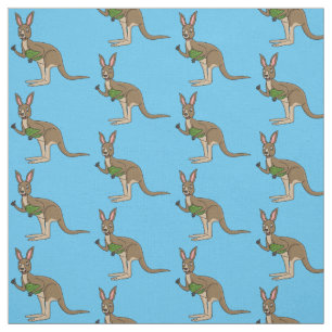 Cute happy Australian kangaroo illustration  Fabric