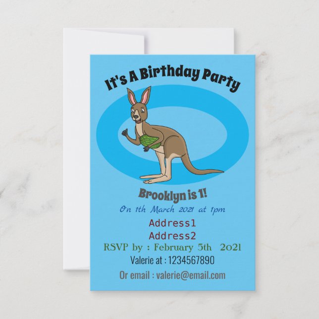 Cute happy Australian kangaroo illustration Invitation (Front)