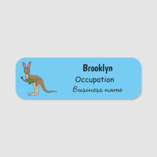 Cute happy Australian kangaroo illustration Name Tag