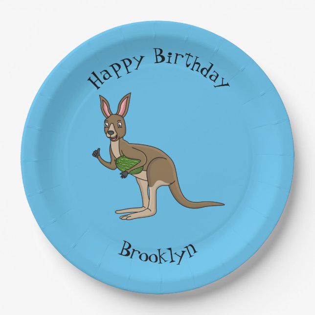 Cute happy Australian kangaroo illustration  Paper Plate (Front)