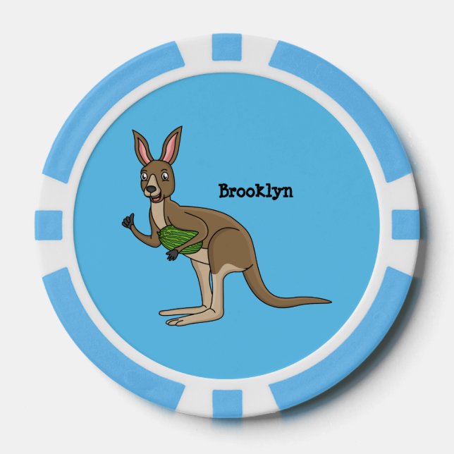 Cute happy Australian kangaroo illustration Poker Chips (Front)