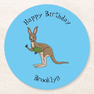 Cute happy Australian kangaroo illustration Round Paper Coaster