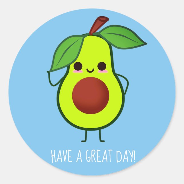 Cute Happy Avocado Fruit Custom Colour/Text Classic Round Sticker (Front)