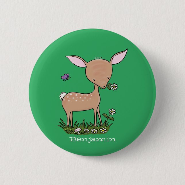 Cute happy baby deer cartoon illustration 6 cm round badge (Front)