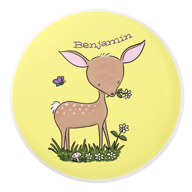 Cute happy baby deer cartoon illustration ceramic knob (Front)
