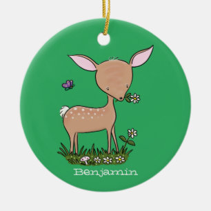 Cute happy baby deer cartoon illustration ceramic tree decoration