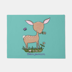 Cute happy baby deer cartoon illustration doormat