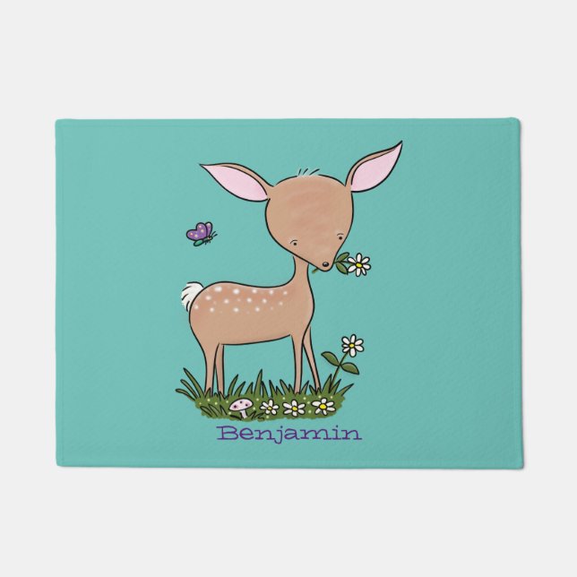 Cute happy baby deer cartoon illustration doormat (Front)