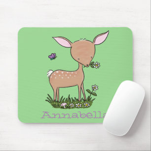 Cute happy baby deer cartoon illustration mouse pad