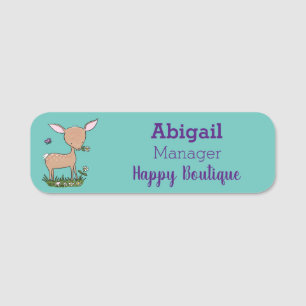 Cute happy baby deer cartoon illustration name tag