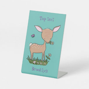 Cute happy baby deer cartoon illustration pedestal sign
