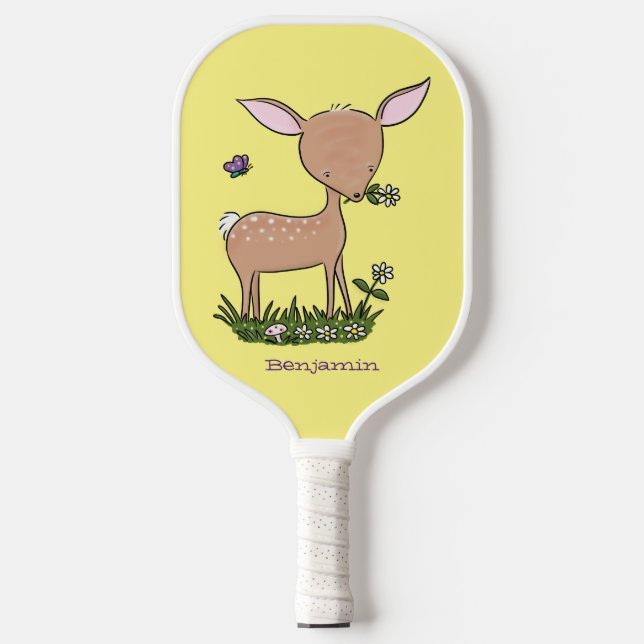 Cute happy baby deer cartoon illustration pickleball paddle (Front)