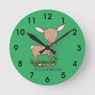 Cute happy baby deer cartoon illustration round clock