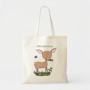 Cute happy baby deer cartoon illustration tote bag