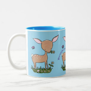 Cute happy baby deer cartoon illustration Two-Tone coffee mug