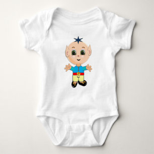 Cute happy baby elf in blue and yellow clothes baby bodysuit