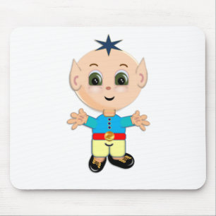 Cute happy baby elf in blue and yellow clothes mouse pad