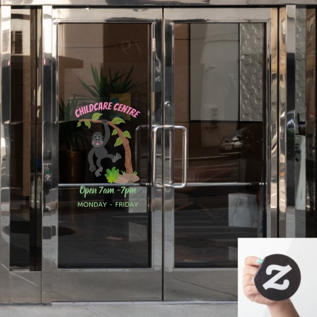 Cute happy baby gorilla cartoon illustration (Office Door)