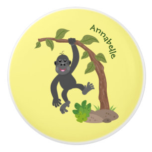 Cute happy baby gorilla cartoon illustration ceramic knob