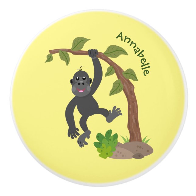 Cute happy baby gorilla cartoon illustration ceramic knob (Front)