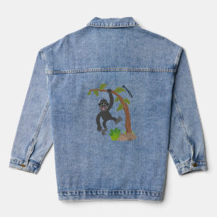Cute happy baby gorilla cartoon illustration denim jacket